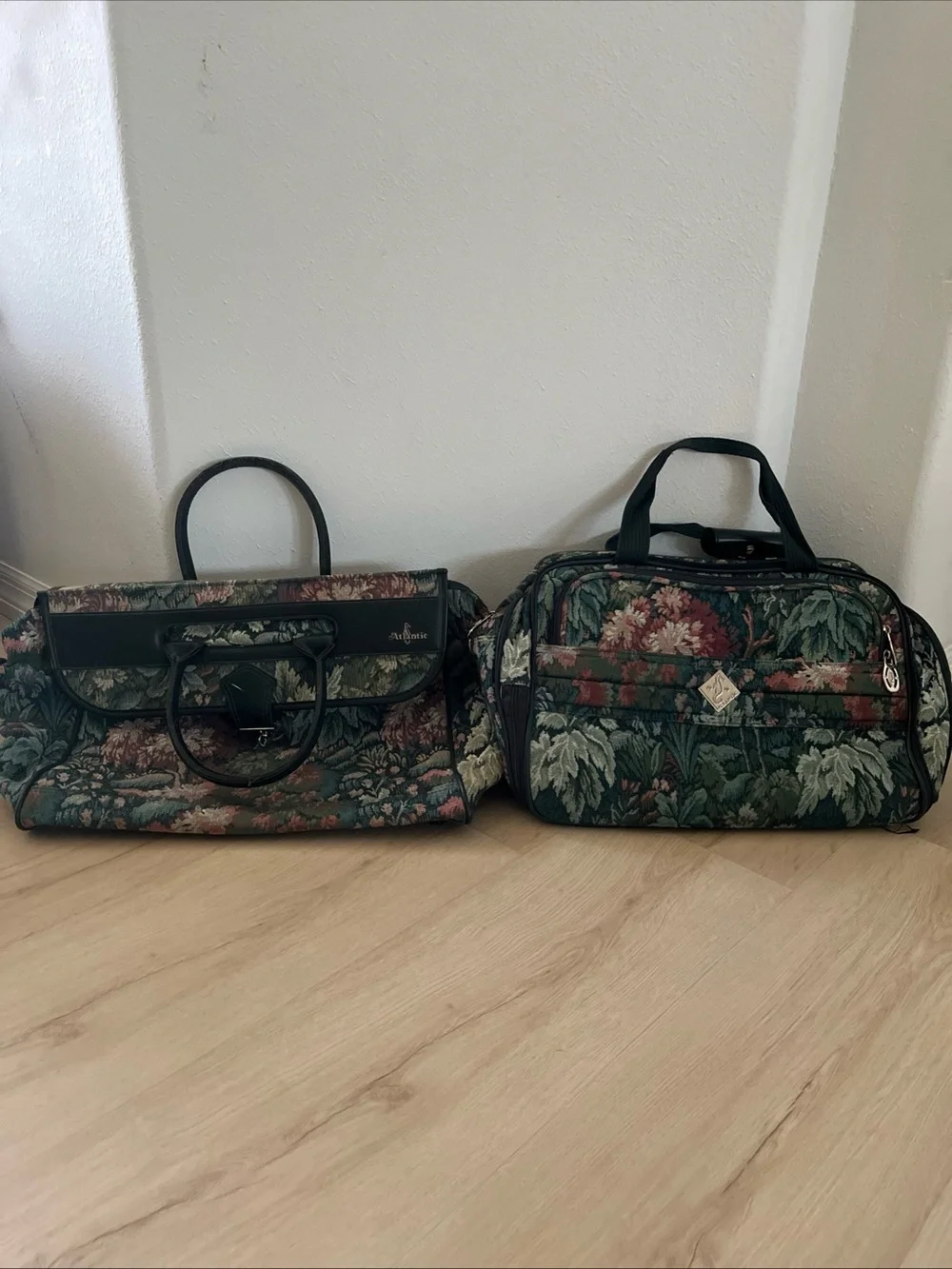 Vintage Atlantic Floral Tapestry Overnight Travel Duffel Bag Weekender Set Of 2